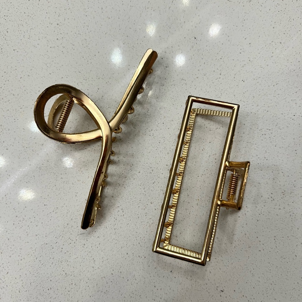 Gold Metal Hair Clips Set - Loop & Rectangle